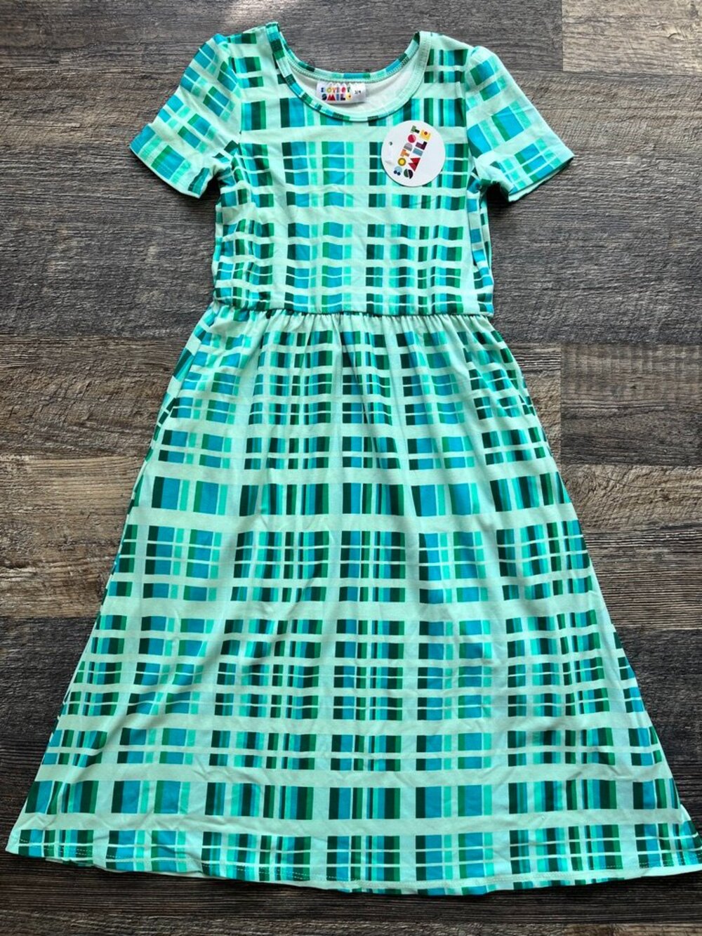 NWT Dot Dot Smile Maxi Dress Cool Mint Grid 3/4
